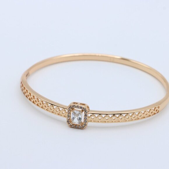 Rose Gold Plated Bangle with Cutout Design & Centerpiece Stone, XPBL0551 - Picture 2 of 12